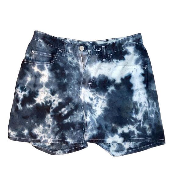Vintage Riders Size 8 Medium Blue and White Tie Dye High Waisted Cotton Shorts - Picture 1 of 4